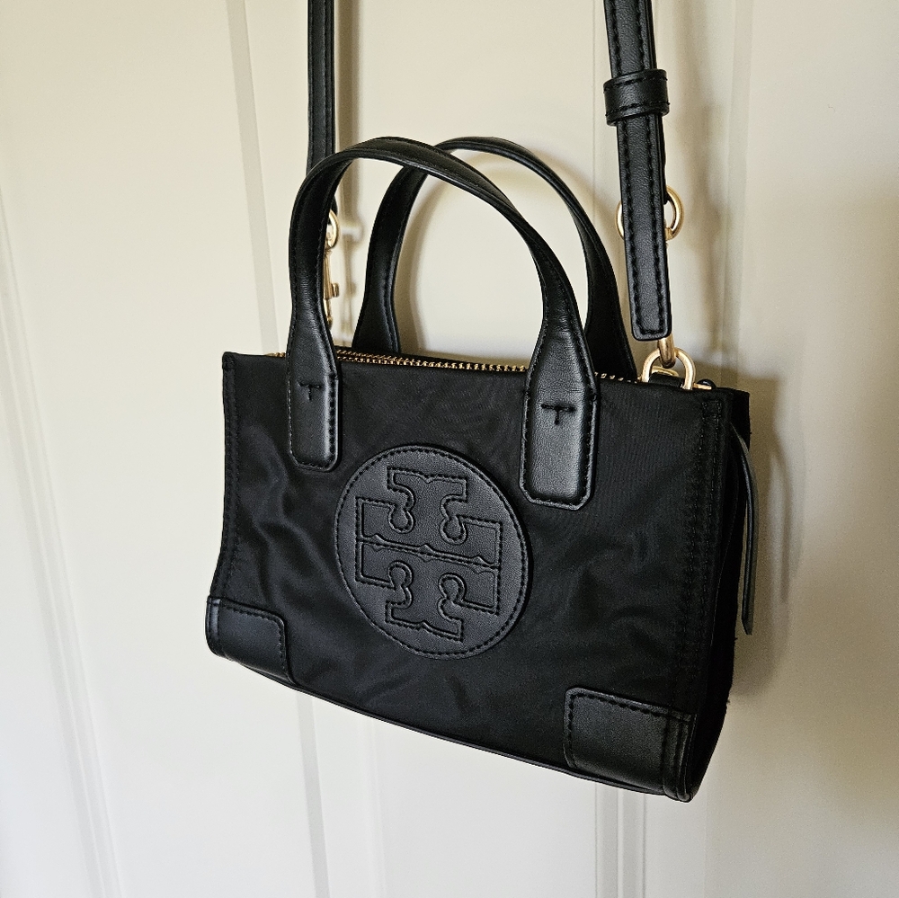 TORY BURCH ELLA BLACK MINI NYLON CROSSBODY BAG